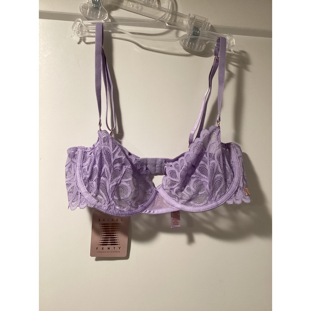 Savage‎ X Fenty Purple Lavender Lace Unlined Bra Keyhole 34C NEW